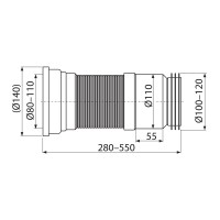 WC-Anschluß Abfluß weiß weiss WC-Abfluß Länge von 280 bis 550 mm flexibel Anschlussdurchmesser 80/110×100/120 mm