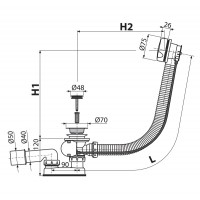 Wannenablauf Ab- Überlaufgarnitur mit Bowdenzug Automat Weiss Länge 570 bis 1200 mm Badewanne