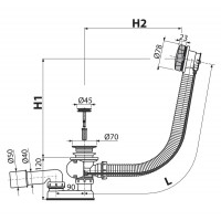 Wannenablauf Ab- Überlaufgarnitur mit Bowdenzug Automat Metall Länge 570 bis 1200 mm Badewanne Siphon