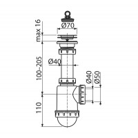 Spültisch Flaschen Siphon Rostfreies Gitter DN 70 Universal DN40/50 Ablaufgarnitur Ablauf Spülbecken Spüle