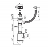 Spültisch Siphon mit Überlauf Edelstahl Gitter DN 70 Universal DN40/50 Ablaufgarnitur Ablauf Spülbecken Spüle